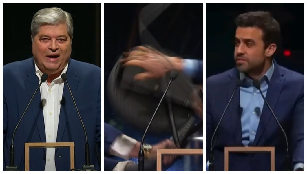 O candidato José Luiz Datena (PSDB) agrediu o também candidato Pablo Marçal (PRTB) em debate para prefeitura de São Paulo | Reprodução/TV Cultura