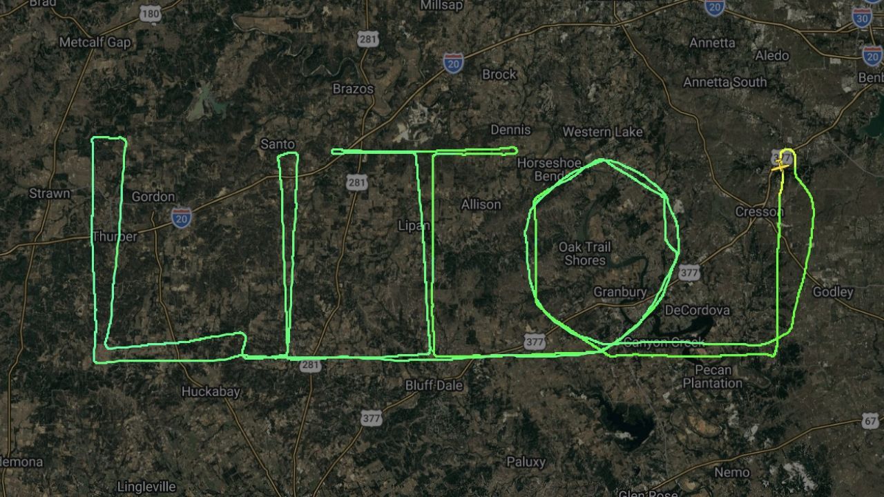 Piloto brasileiro desenha 'Lito' no céu dos EUA | Divulgação/FlightRadar24