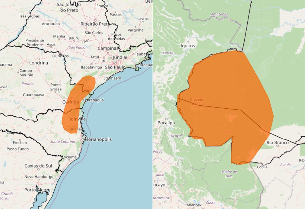 Alertas laranjas para tempestades e chuvas intensas | Reprodução/Inmet