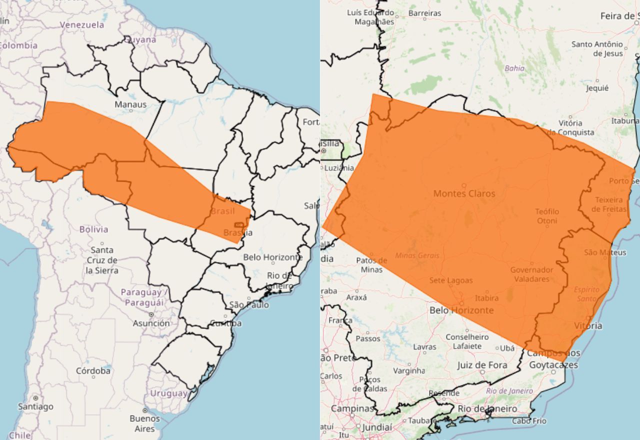 Alertas laranjas para chuvas intensas e tempestades | Reprodução/Inmet