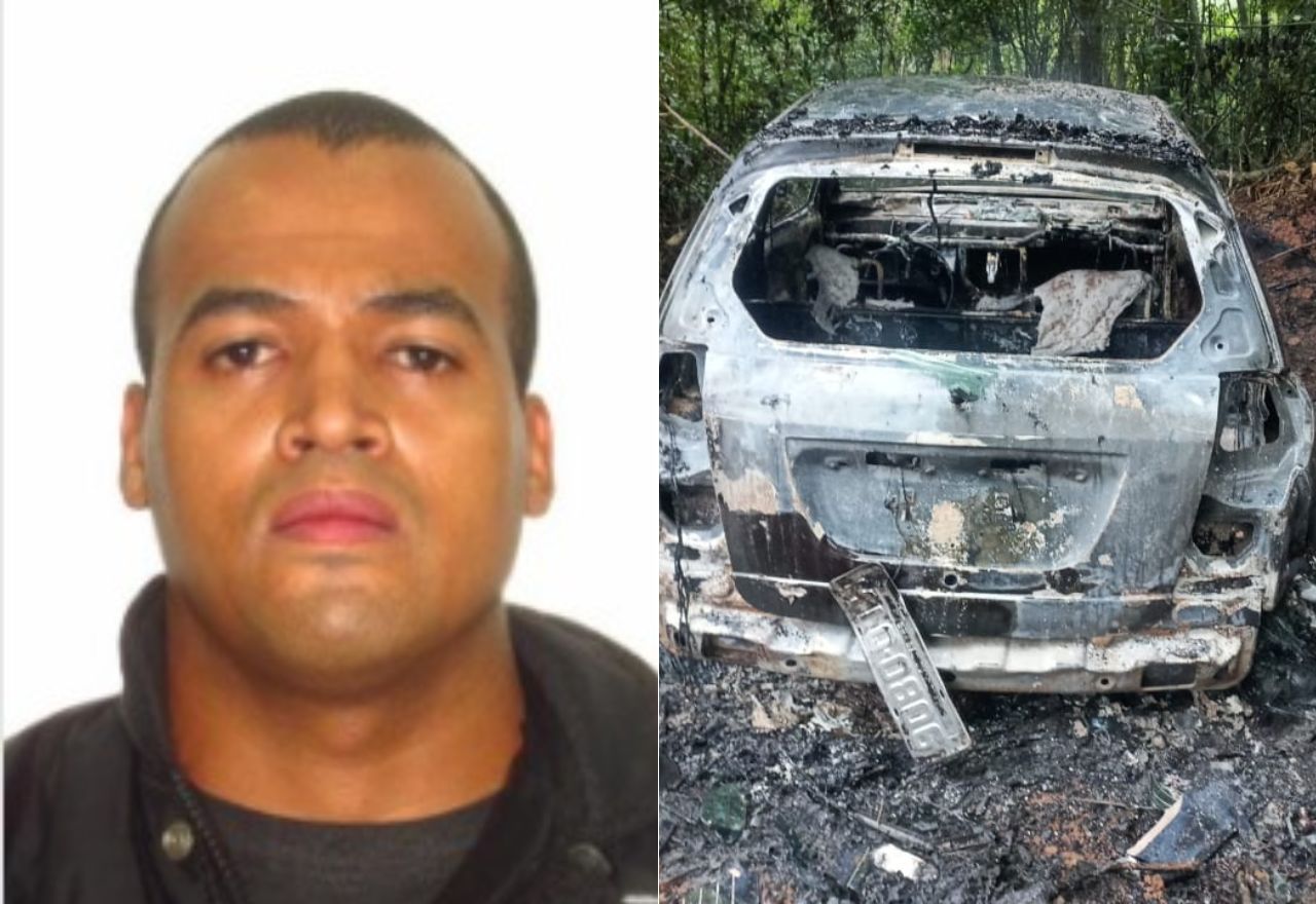 Carro do PM Fabrício Gomes de Santana foi encontrado carbonizado | Reprodução