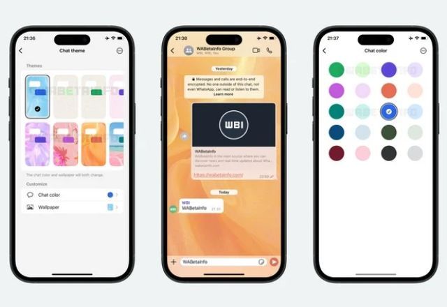 22 temas e mais de 20 cores estarão disponíveis para deixar o WhatsApp mais personalizado | WABetaInfo