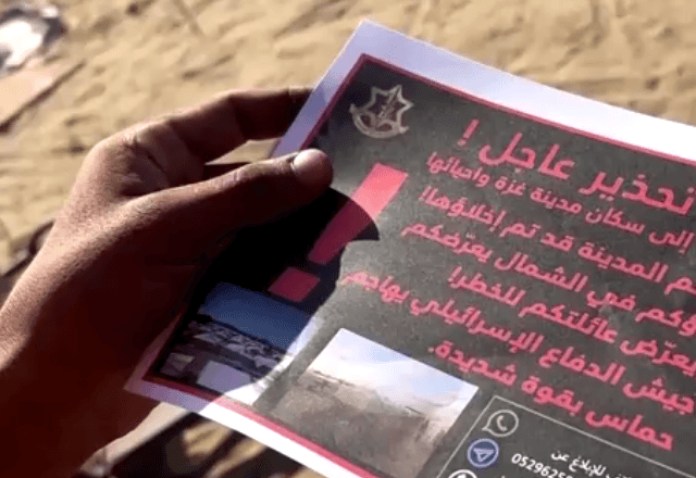 Israel lança panfletos ordenando saída de civis da Cidade de Gaza