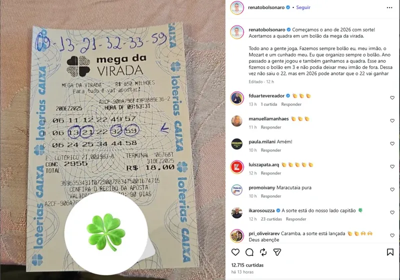 Bolsonaro ganha prêmio da quadra da Mega da Virada