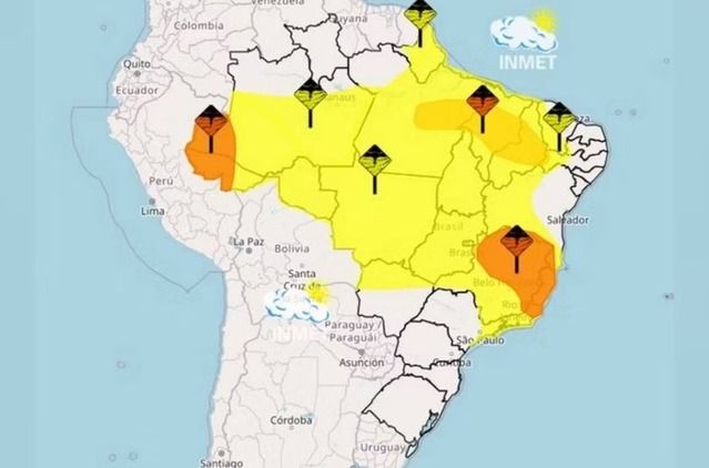 Mapa com previsão desta quarta (8) | Reprodução INMET