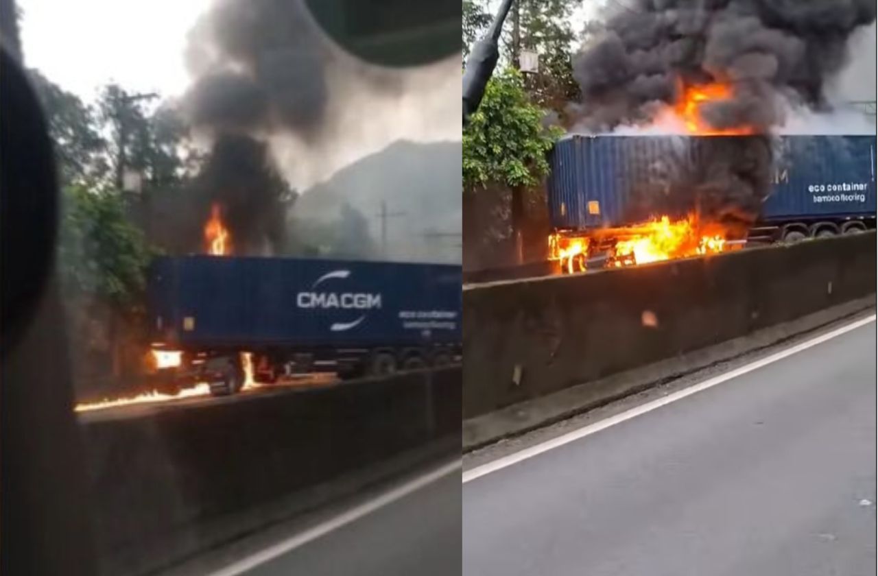 Acidente com 4 caminhões deixa dois mortos na rodovia Anchieta; veja imagens