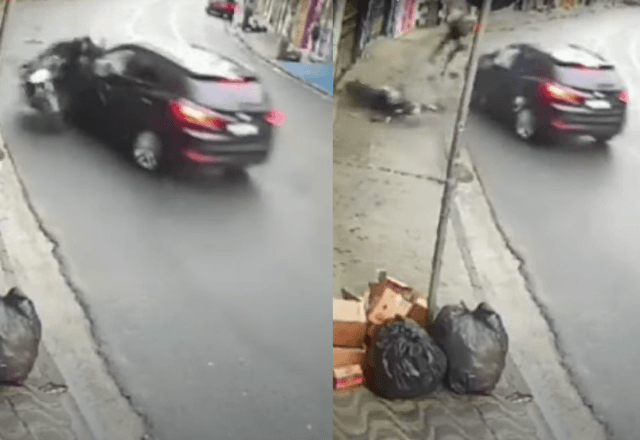 Motociclista é arremessado após colidir por veículo na contramão em São Bernardo do Campo | Reprodução