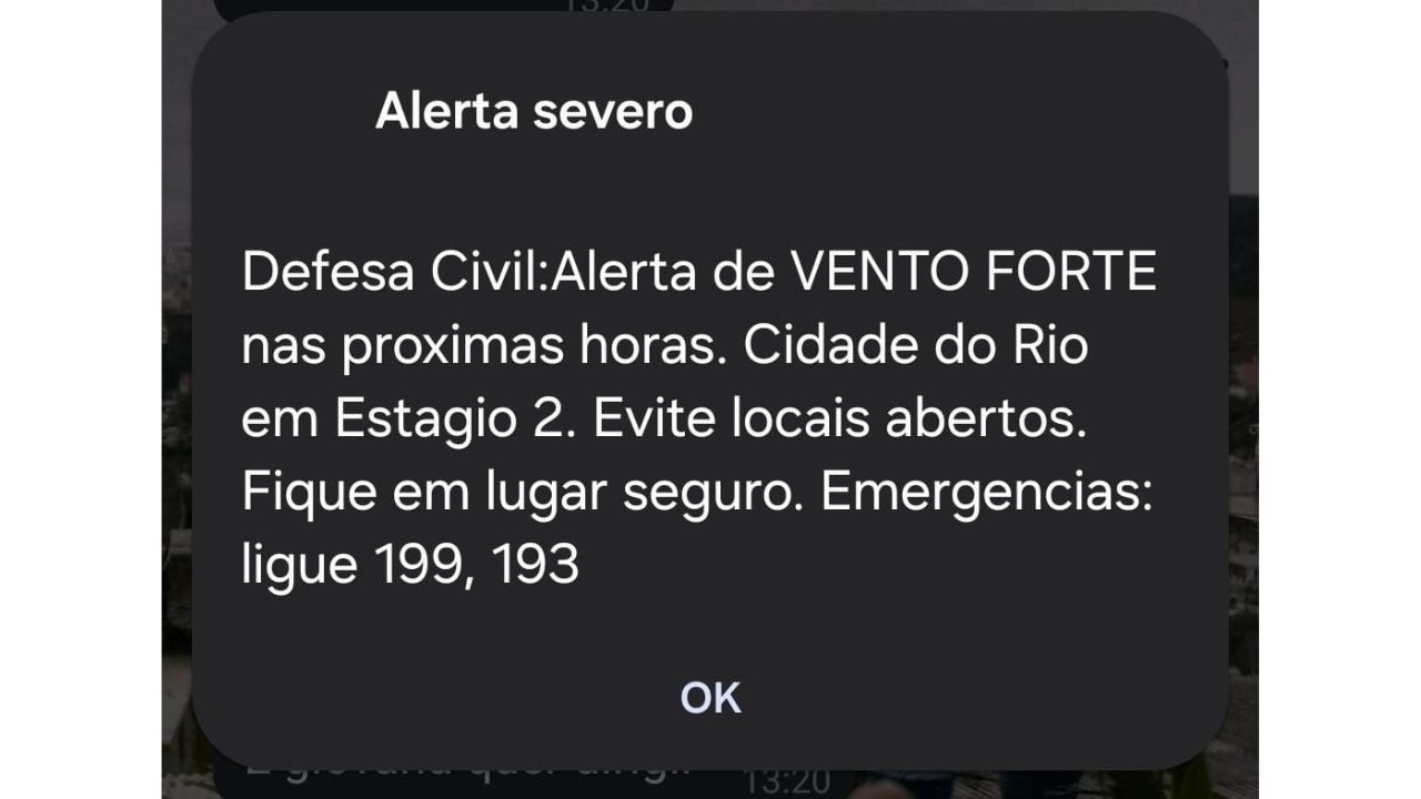 Alerta emitido pela Defesa Civil do Rio de Janeiro