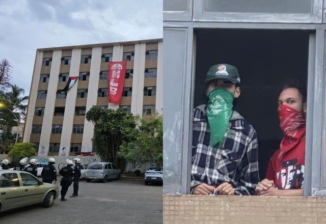 Alguns ocupantes tentaram impedir a ação, ergueram barricadas e cobriram rostos com capuzes | Reprodução