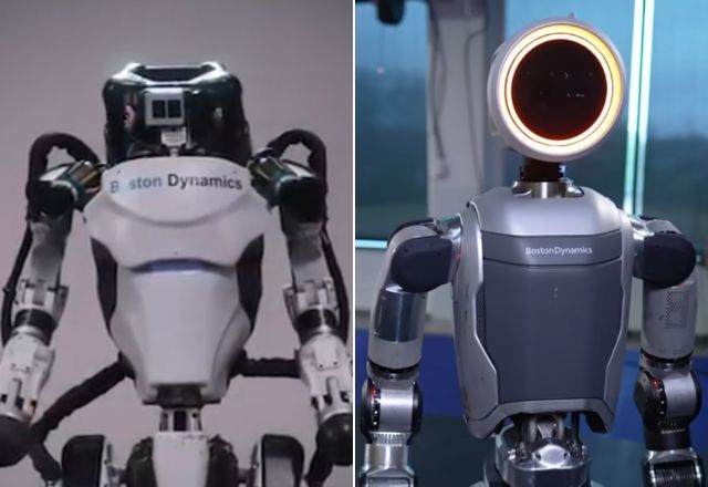 Antigo e novo Atlas. Robô teve avanços e está mais articulado, com movimentos mais precisos e suave em suas articulações | Montagem/Boston Dynamics.