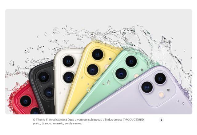 No site de imprensa da Apple, o iPhone 11 é relatado como um produto resistente à água | Reprodução/Apple
