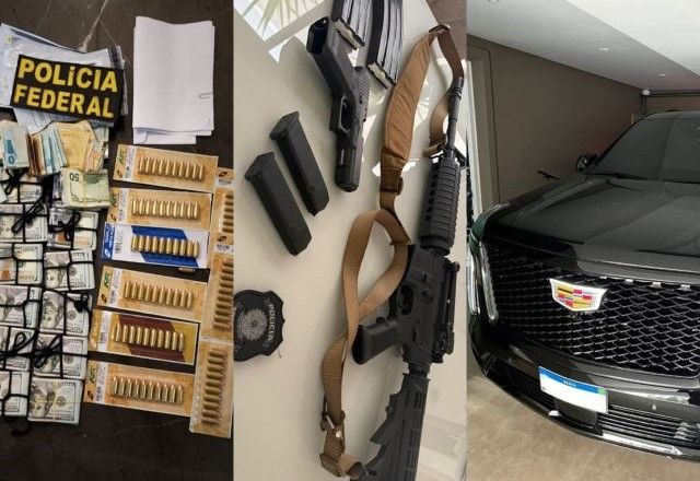 Dinheiro, armas, munições e carro de luxo: material apreendido pela PF e CGU em Minas Gerais, Goiás e São Paulo | Divulgação/PF