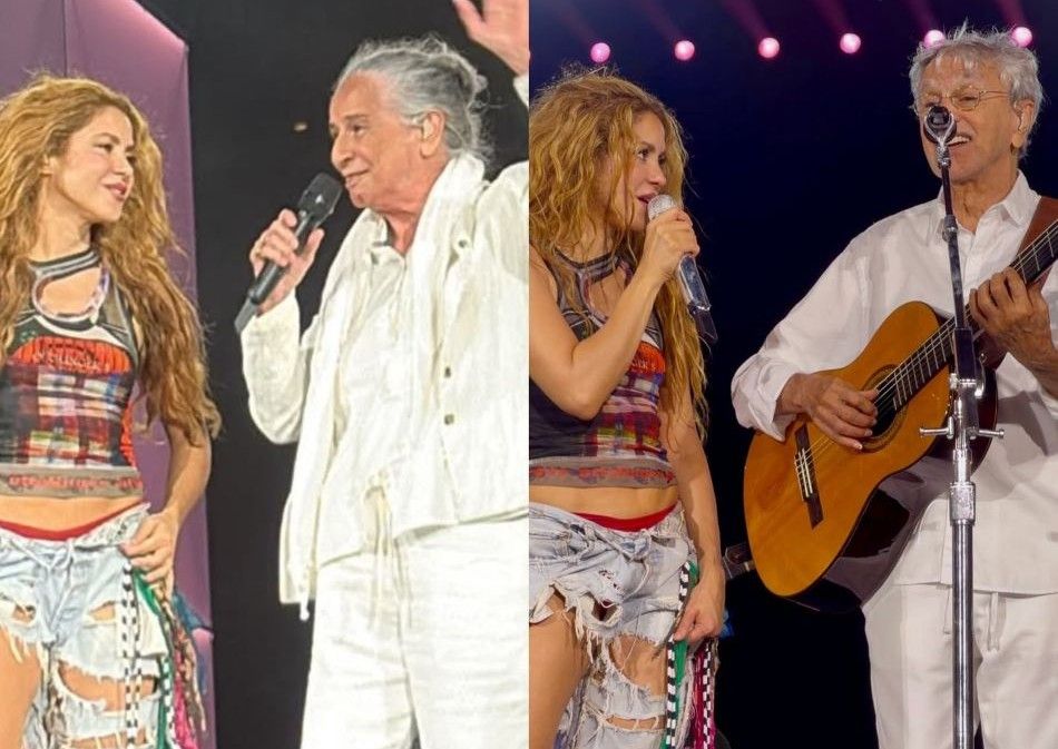 Shakira, Bethânia e Caetano: artistas brasileiros postaram fotos e vídeos dividindo palco com a colombiana | Reprodução/Instagram