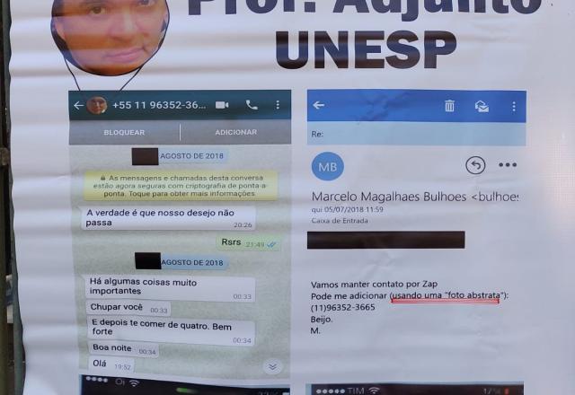 Banner com supostas conversas entre o professor e uma aluna
