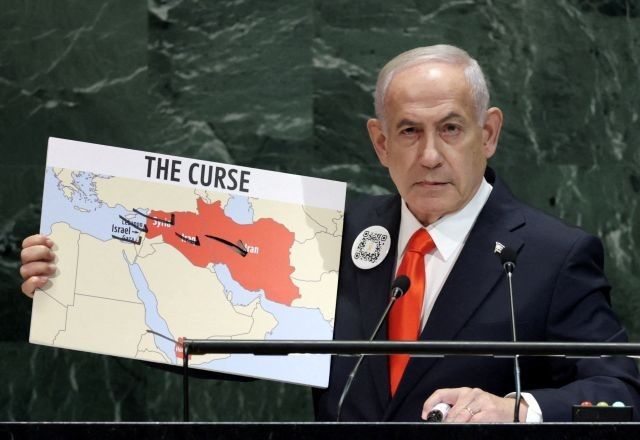 Benjamin Netanyahu em discurso na ONU | 26/9/2025/Reuters/Jeenah Moon