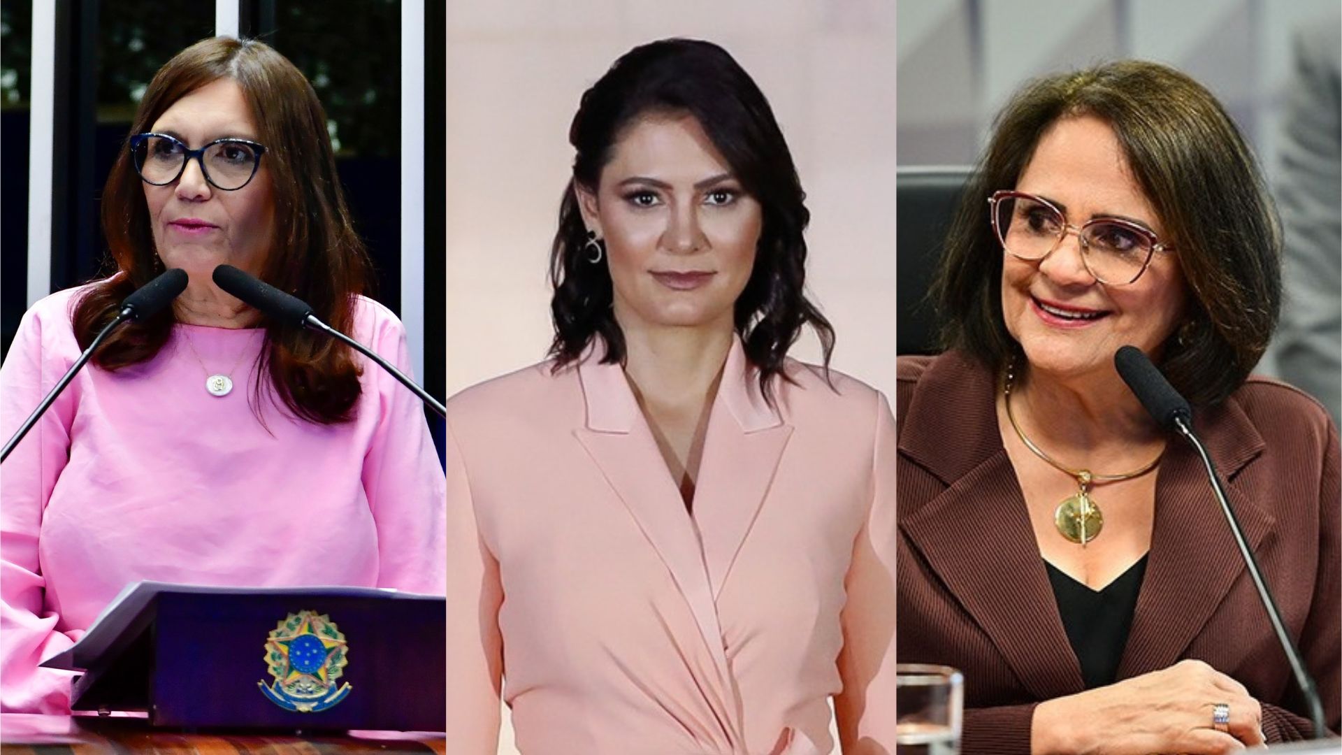 Damares Alves, Michelle Bolsonaro e Bia Kicis formam Senado inteiramente feminino no Distrito Federal | Reprodução: Edilson Rodrigues/Agência Senado; Alan Santos/PR; Waldemir Barreto/Agência Senado
