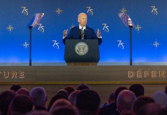 Biden em discurso no evento de 75 da OTAN | X/@WhiteHouse