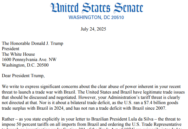 Democratas enviaram carta para Trump nesta quinta-feira (24) | Reprodução