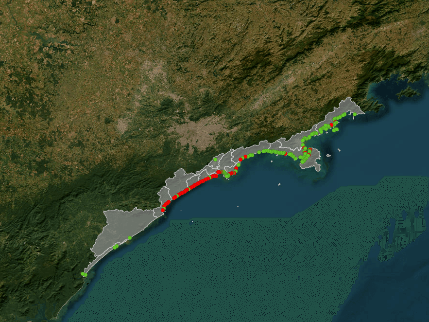 53 praias estão impróprias para banho no litoral de São Paulo | Reprodução/Cetesb