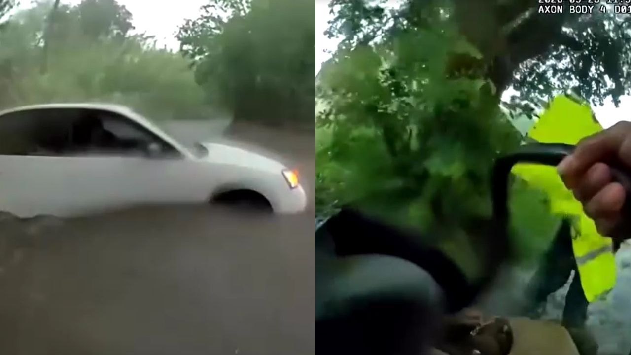 Imagem da notícia: Policial salva recém-nascido de carro preso em enchente