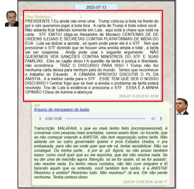 Conversa entre Malafaia e Bolsonaro | Divulgação/PF