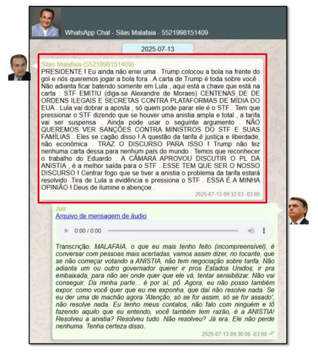 Conversa entre Malafaia e Bolsonaro | Divulgação/PF