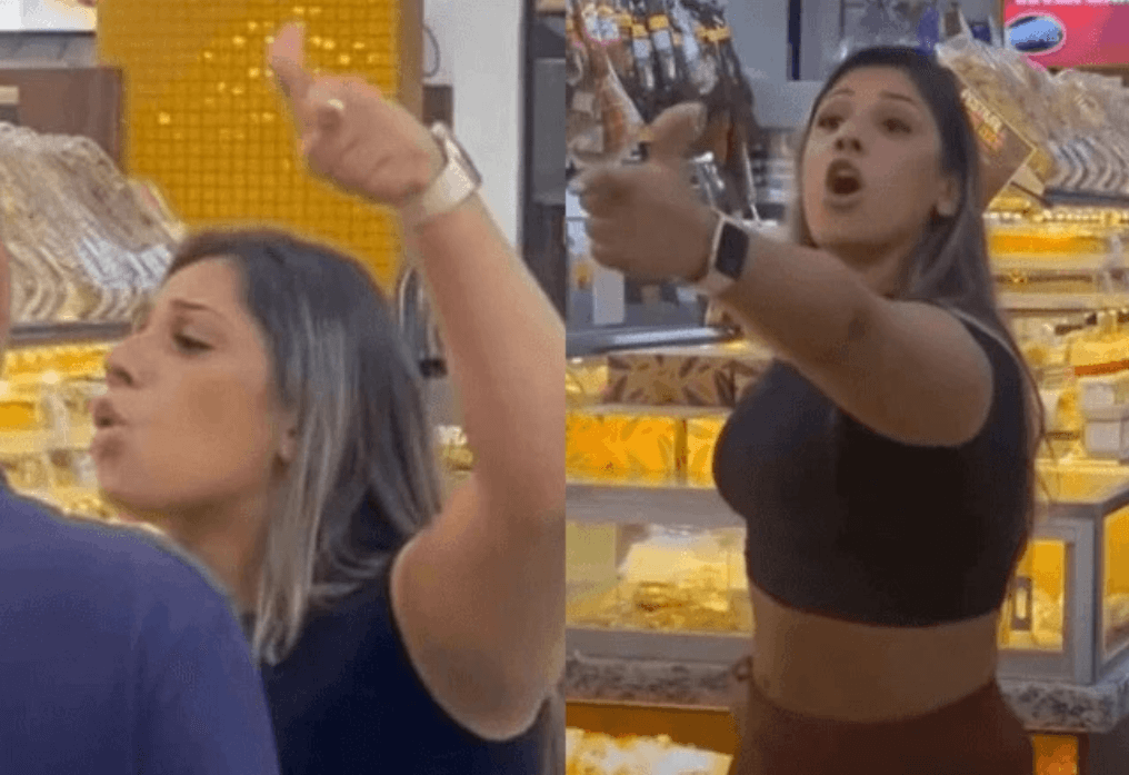 Mulher identificada como Jaqueline Ludovico é filmada proferindo agressões verbais contra casal de homens na padaria Iracema, no centro de São Paulo | Foto: Reprodução 