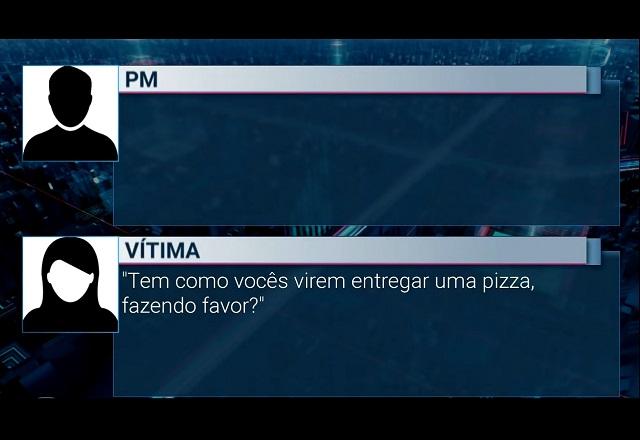 Captura de tela de conversa entre policial militar e vítima de violência doméstica que finge pedir pizza