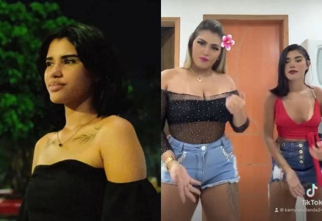 À esquerda, babá Geovana. Ao lado, ela e a patroa dançam para as redes | Reprodução/Redes sociais