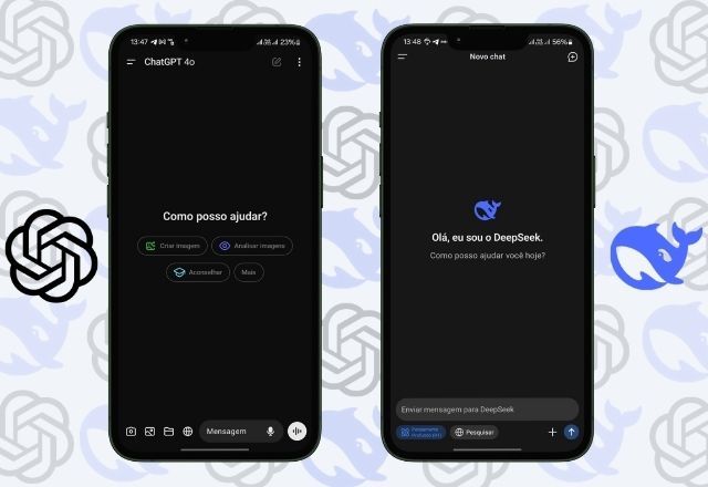 ChatGPT e DeepSeek têm algumas diferenças que são complementares entre si. Confira abaixo | Cido Coelho/SBT News/Montagem