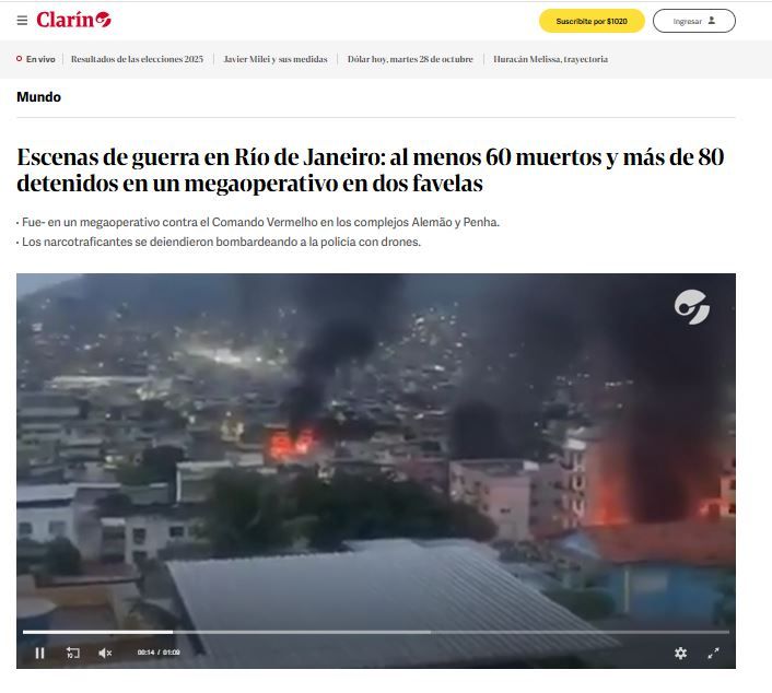 Clarín destaca operação policial no Rio