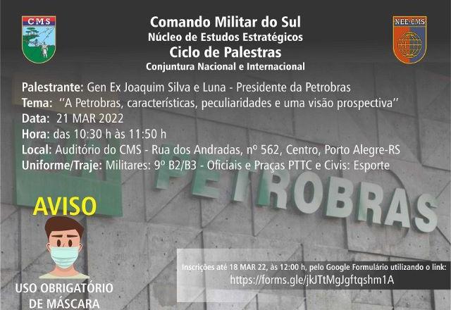 Convite para a palestra de Silva e Luna no Comando Militar do Sul
