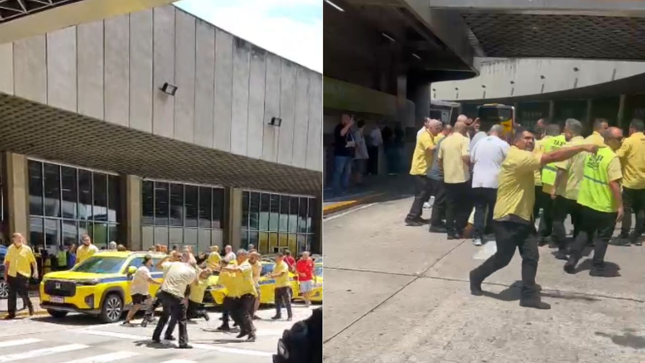 Taxistas se envolvem em briga generalizada no Galeão (RJ)