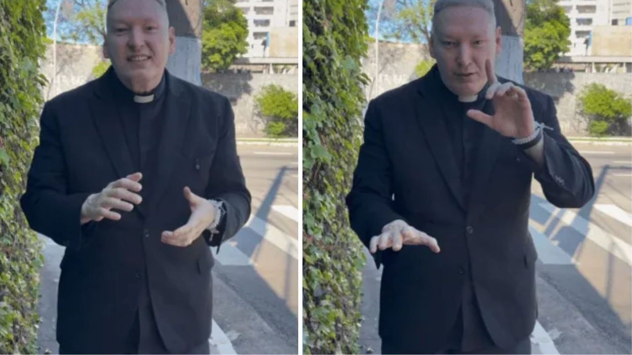 Padre Rossi faz o 'L' e brinca: 'nem minha mãe sabe o voto'