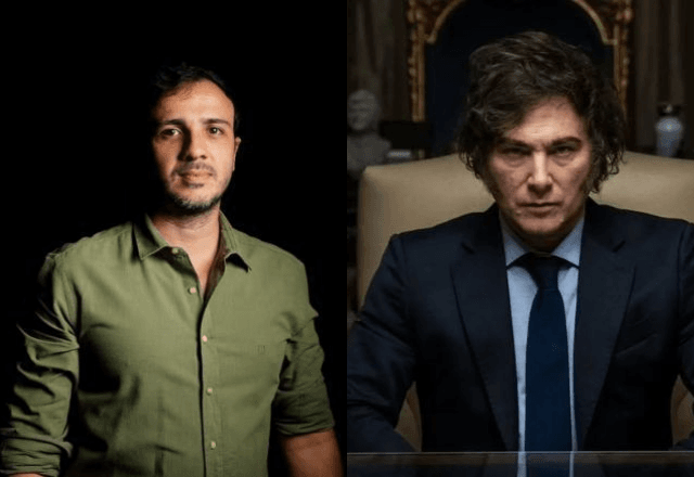 O candidato à Presidência da República do Missão, Renan Santos (à esq.) e o presidente da Argentina, Javier Milei | Foto: Cauê Del Valle/MBL; e Reprodução/Redes sociais