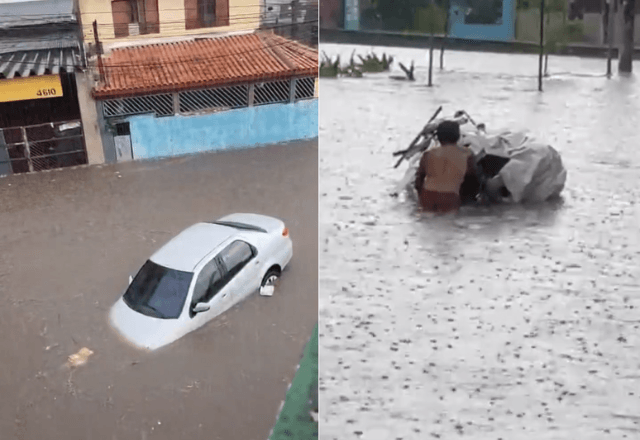 Avenida Capitão Mário Toledo de Camargo, em Santo André, fica submersa após fortes chuvas | Fotos: Cedidas ao SBT - 07.01.2026