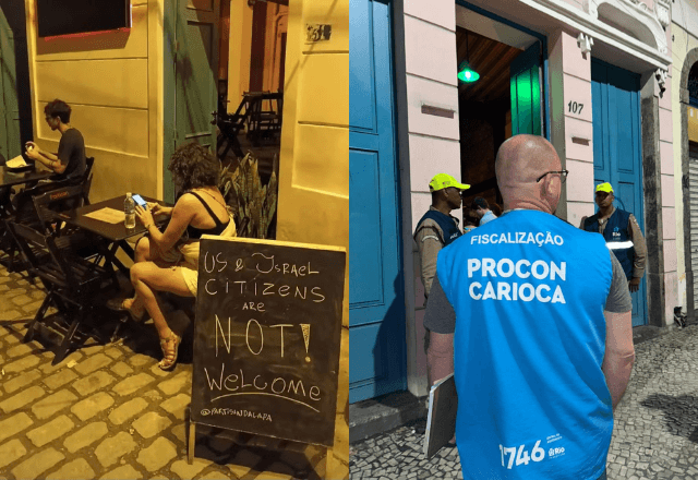 Procon-RJ multa bar 'Partisan', no Rio de Janeiro, por placa contra cidadãos dos EUA e de Israel | Fotos: Cedidas ao SBT - 05.04.2026