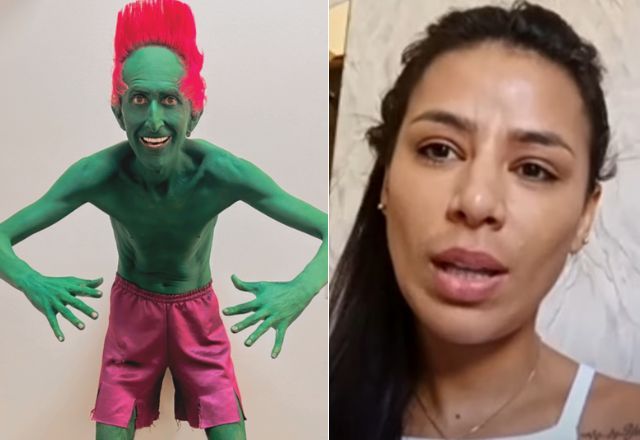 "Hulk Magrelo" e a ex-mulher, Sharon Alves | Montagem: Reprodução/Redes sociais e SBT