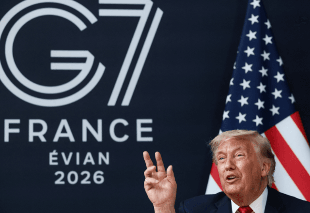 Presidente dos EUA, Donald Trump, durante a cúpula do G7, em Évian-les-Bains, na França | Foto: Evelyn Hockstein/Reuters - 17.06.2026