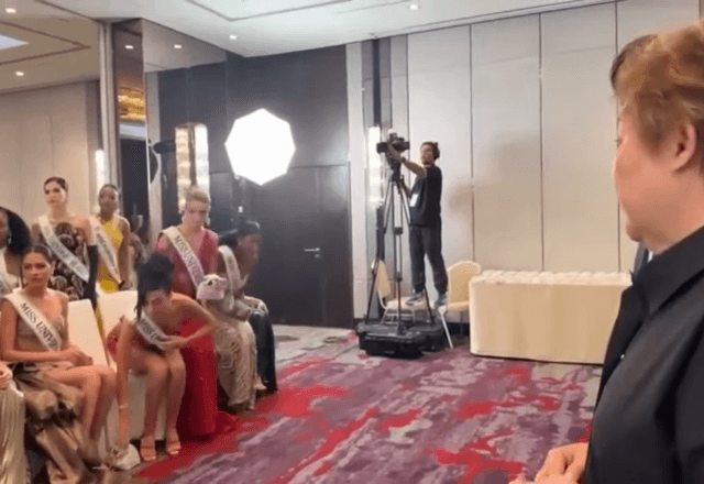 Candidatas do concurso Miss Universo, que ocorre este ano na Tailândia, deixam sala em solidariedade à Miss México, Fatima Bosch, desrespeitada publicamente por organizador do evento | Foto: Reprodução/Redes sociais - 05.11.2025