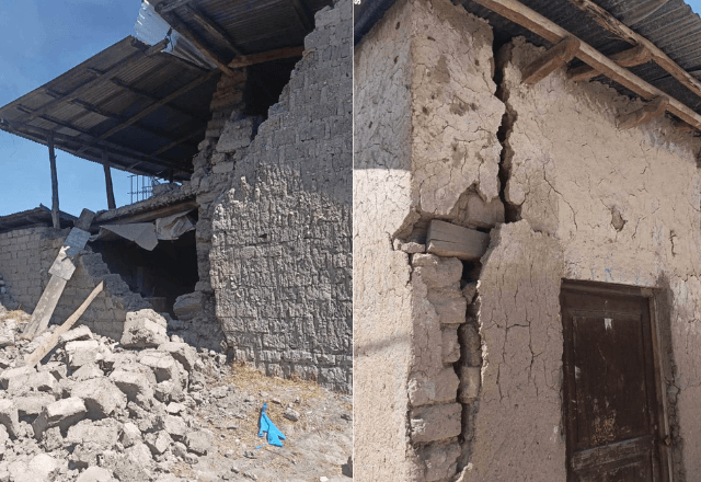 Residências em Ayacucho ficam danificadas após um terremoto de magnitude 7,2 atingir a região andina | Fotos: EFE - 20.08.2026