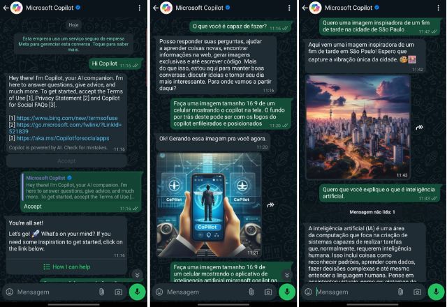 Copilot pode ser usado diretamente no WhatsApp para gerar texto e imagens | Cido Coelho/SBT News/Reprodução