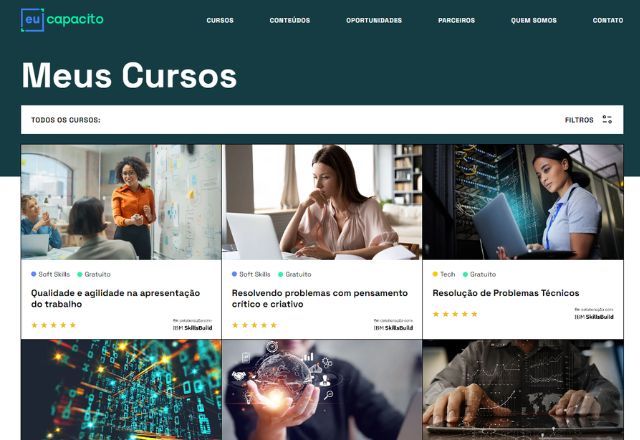 Cursos da IBM estão disponíveis de graça na plataforma Eu Capacito | Reprodução/Eu Capacito