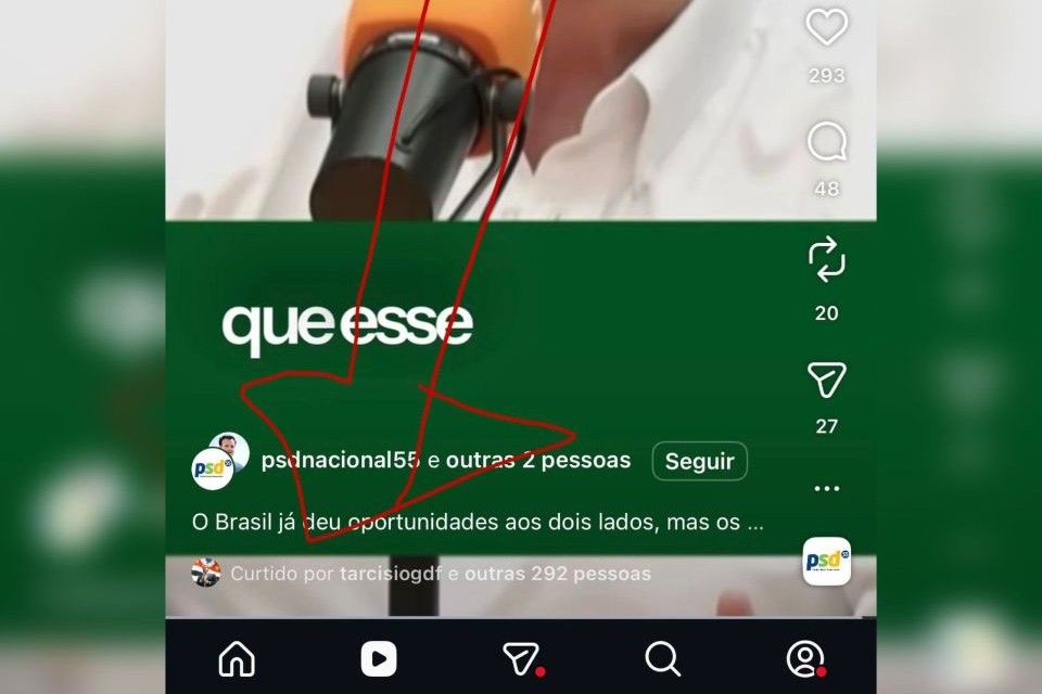 Curtida do perfil oficial de Tarcísio em post de Kassab com críticas a Flávio Bolsonaro | Reprodução/Instagram