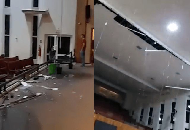  Tempestade causa desabamento parcial de teto de igreja em São José do Rio Preto (SP) | Reprodução