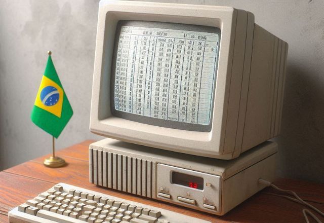 Imagem ilustrativa de um computador antigo com dados abertos criado pela inteligência artificial | Reprodução/Bing Imagem Creator