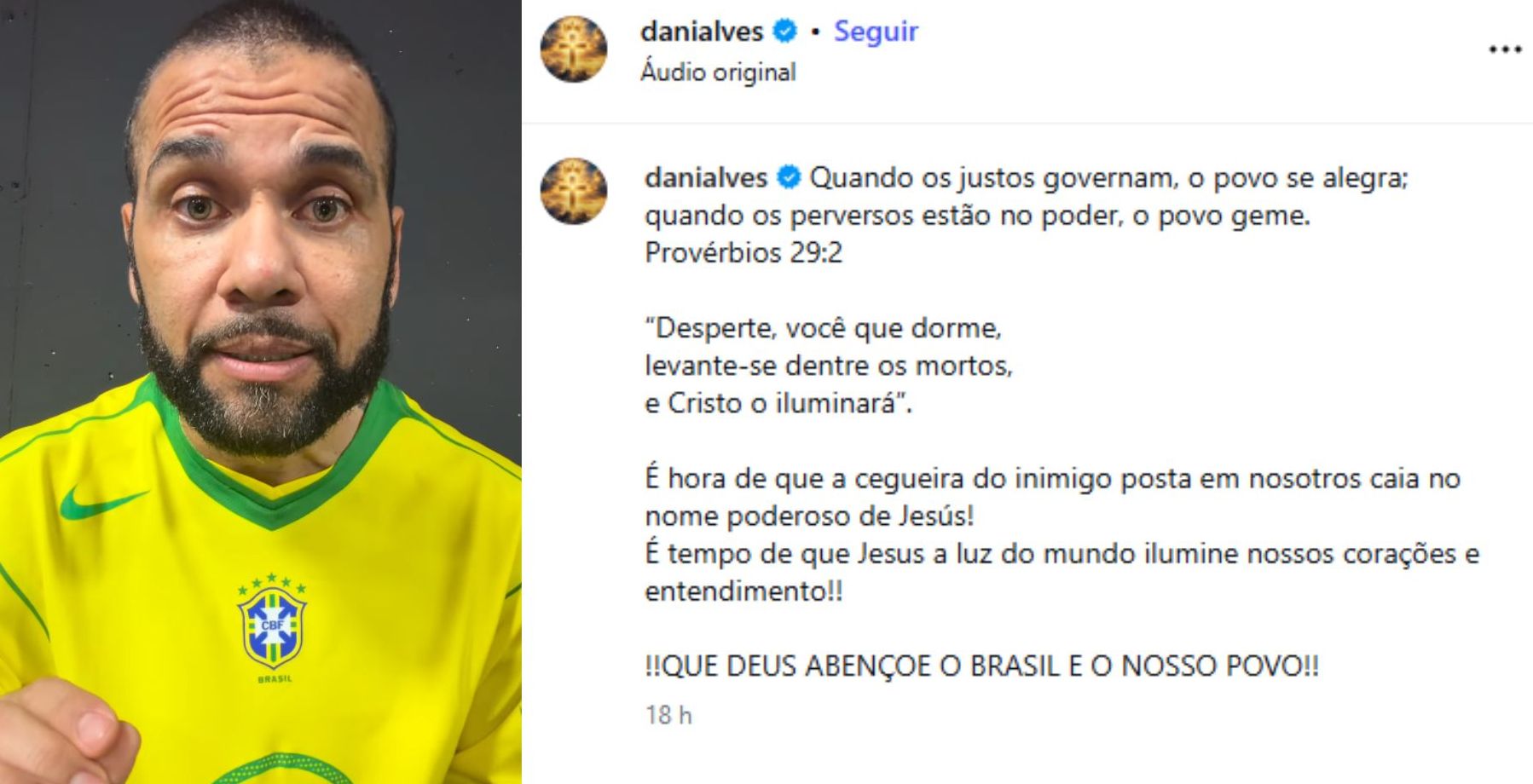 Daniel Alves comenta o cenário eleitoral | Reprodução/Redes sociais
