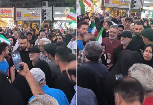 General Esmail Qaani, de boina e camisa preta, em meio a celebrações em Teerã | Reprodução/Redes sociais