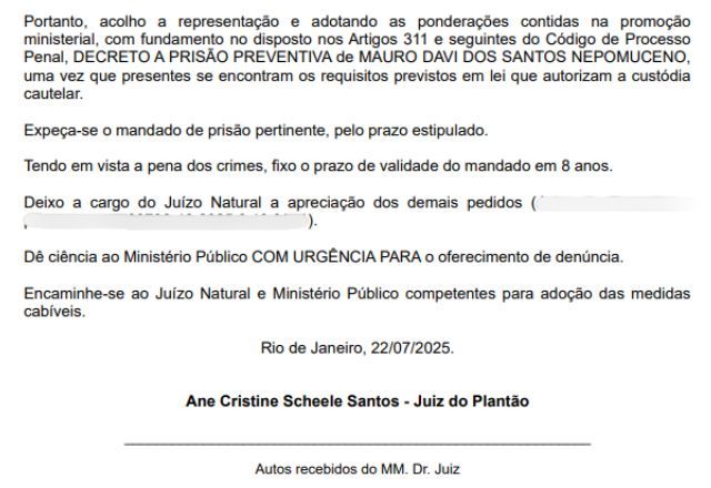 Juíza decidiu pela prisão preventiva de Mauro Nepomuceno, o Oruam | Reprodução