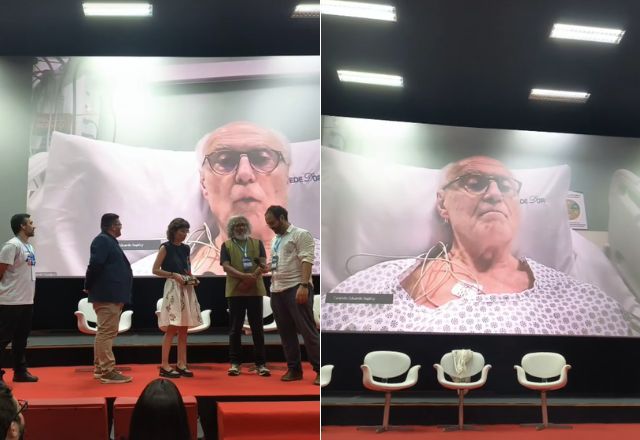 Mesmo no hospital, Eduardo Suplicy participou por vídeo de congresso | Reprodução/Redes sociais